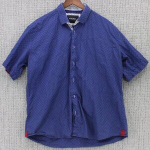 MACEOO Shirt Mens 2XL Navy Blue Button Down Short Sleeve Check Plaid Cotton